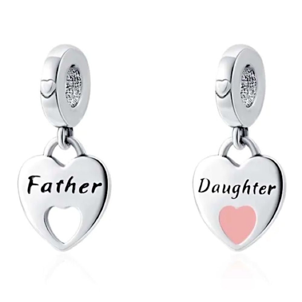 NWOT Father Daughter Heart Silver Pandora fit Dangle Duo Charm